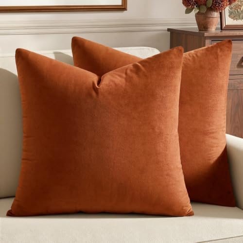 MIULEE Velvet Fall Throw Pillow Covers 20x20 Inch Pack of 2 Rust by MIULEE