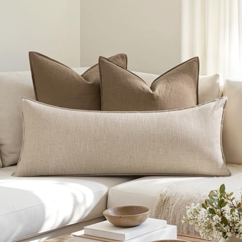 MIULEE Decorative Linen Lumbar Pillow Cover 14x36 Inch Natural Beige - Image 3