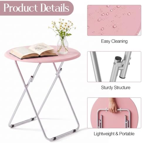 TV Tray Table, Folding TV trays Portable Table on Couch, Round&Pink - Image 4