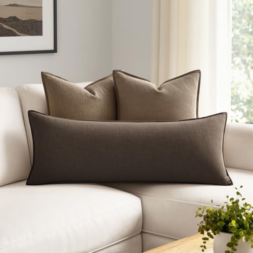 MIULEE Decorative Linen Lumbar Pillow Cover 14x36 Inch Dark Coffee - Image 3