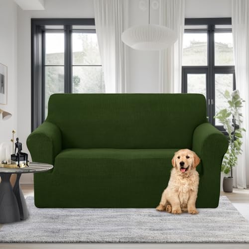 U-NICE HOME Loveseat Cover Stretch Couch Cover Sofa Slipcover, Bronze Green - Image 2