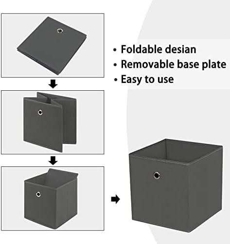 Foldable Storage Cubes Bins ,11 Inch Cloth Storage Cube Fabric Storage Box Cubes Organizer Baskets with Handles for Home Organizer Set of 3 (Grey) - Image 6