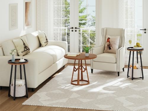 HOOBRO Small Round Side Table, 2-Tier Round Sofa End Table, Compact Nightstand with Cotton Linen Storage Basket, for Small Space, Living Room, Bedroom, Dorm, Rustic Brown BF183BZ01 - Image 4