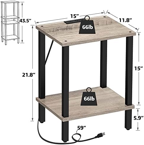 TUTOTAK End Table with Charging Station, Side Table Set of 2, Nightstand - Image 3