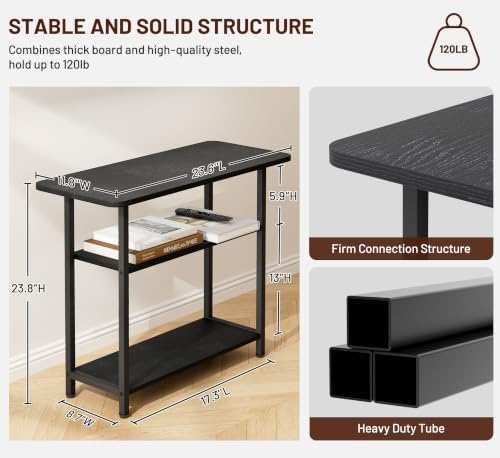 SLEEPING LAMB Side Table for Living Room, 3-Tier End Table for Small Space with Wide Storage Tabletop, Classic Black Narrow Nightstand for Bedroom, Sofa Couch - Image 3