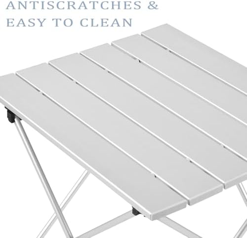Tesouro Portable Camping Table,Folding Side Table Aluminum Top for Outdoor Cooking, Hiking, Travel, Picnic (Sliver-Large) - Image 5