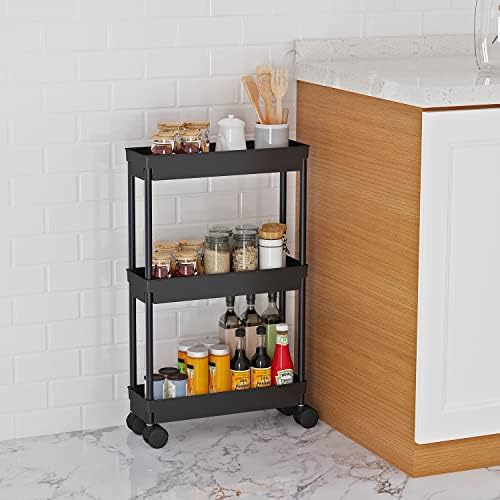 Sooyee 3 Tier Rolling Cart with Wheels, Black - Image 2
