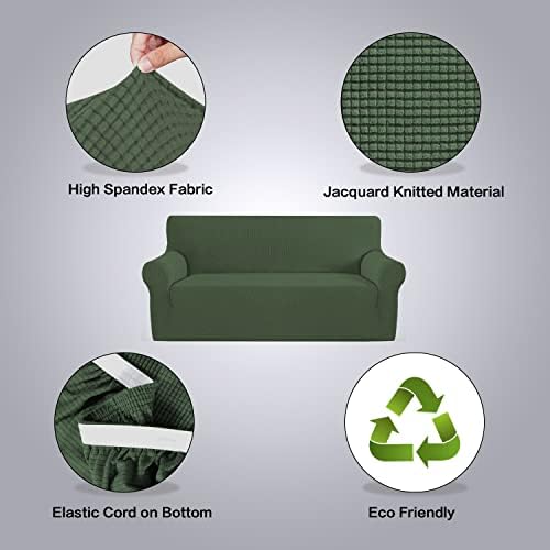 H.VERSAILTEX Stretch Cover for Couch Soft Furniture Covers Slip Covers for 3 Cushion Couch Sofa Feature Thick Checked Jacquard Fabric with Elastic Bottom, Sofa Large - Bronze Green - Image 4