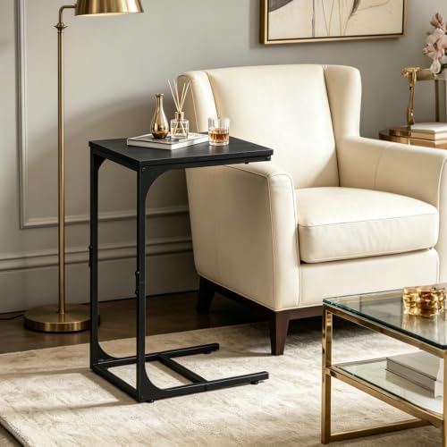 WLIVE C Shaped End Table TV Tray Slide Under Couch Side Table Relief Black - Image 2