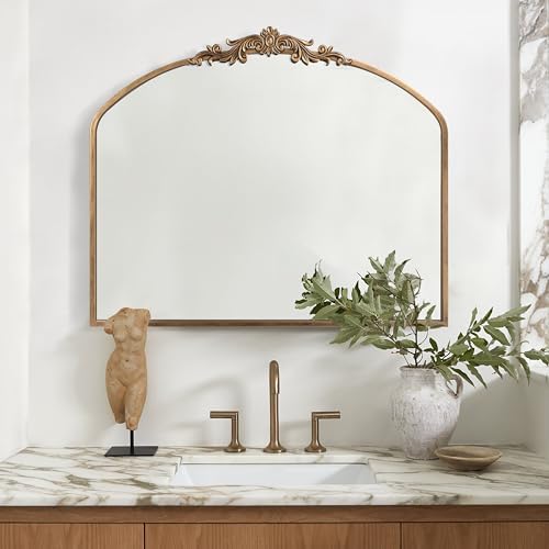 PERFNIQUE Vintage Mirror, 36" X 30" Gold Arched Antique Baroque Mirror - Image 6