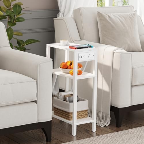 TUTOTAK Narrow Side Table, 3-Tier Small End Table with Charging Station - Image 3