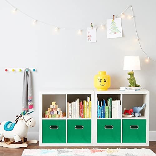 Fabric Cloth Storage Bins,Fabric Cube Bins Organizer with Dual Handles Foldable Cube Storage Baskets for Home Bedroom Storage,Set of 3,(Green) - Image 5