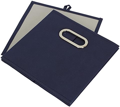 Household Essentials Fabric Storage Bins 6 Piece Set, Strong Poly-Woven Fabric, Sturdy Chipboard Sides, Grommet Front Handle, Stackable and Foldable, Classic Design, Navy - Image 4