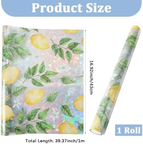 GORGECRAFT 39.4x17 Inch Lemon Rainbow Window Privacy Film 3D Static Flower Leaf Glass Cling Suncatcher Window Cover Plastic Non-Adhesive Reusable Sticker Prism Stained Window Decals for Room Home - Image 2