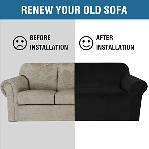 H.VERSAILTEX Stretch Velvet Sofa Covers Large Couch Covers Sofa Slipcovers with Non Slip Straps Underneath The Furniture, Feature Thick Comfy Rich Velour (XL Sofa, 98"-105", Black) - Image 6