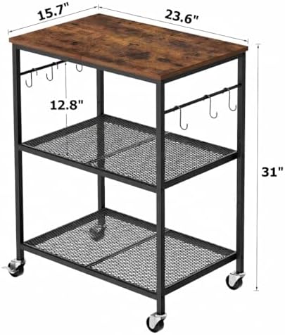 Homleke 3-Tier Rolling Kitchen Microwave Cart, Utility Cart - Image 4
