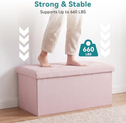 OLIXIS 30 Inch Folding Storage Ottoman Bench, Pink Ottoman with Storage - Image 4