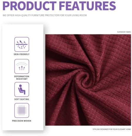 ZNSAYOTX Loveseat Covers High Stretchy Spandex Pet Friendly Sofa Slipcover 1 Piece Non Slip Couch Furniture Protection Covers (Wine Red, Loveseat) - Image 4
