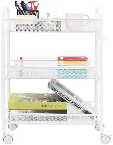 3-Tier Mesh Rolling Cart - 24.8" H Fits Under Desk Metal Cart with Wheel by OVICAR