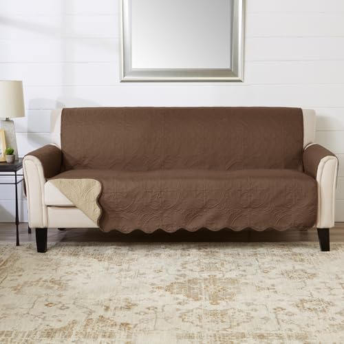 Great Bay Home Reversible Sofa Cover - Washable Slipcover Furniture Protector with Elastic Straps - Perfect for Kids & Pets - Quilted & Stitched Detail (Chocolate/Taupe) by GreatBayHome