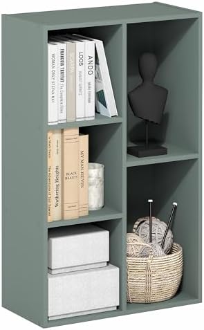 Furinno LUDER Book Shelf, 5-Cube Bookshelf, Reversible Bookcase, 9.4 x 19.5 x 31.5, Easy Assembly, for Living Room, Bedroom, Home Office, Sage Green by Furinno-FitsYourSpaceFitsYourBudget