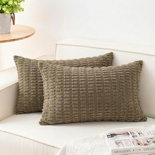 Aegero Pack of 2 Corduroy Decorative Throw Pillow Covers 12x24 Inch, Green by Unknown