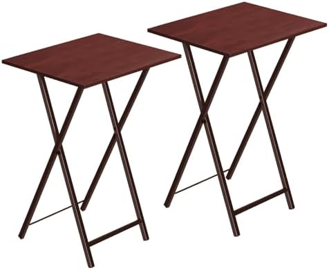 HOOBRO Folding TV Tray Tables, Set of 2 Side Table for Small Space, Industrial Snack Tables for Eating at Couch, Stable Metal Frame, Easy Assembly, Space Saving, Brown BR25BZ01 by HOOBRO
