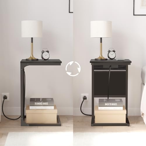 TUTOTAK C Shaped End Table with Charging Station, Side Table for Sofa - Image 4