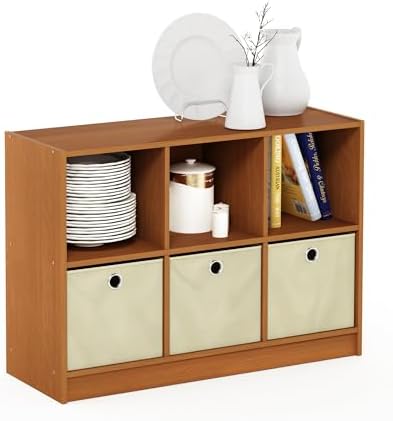 Furinno Basic 6-Cube Book Shelf with Open Shelf, 3 x 2, Light Cherry by Furinno-FitsYourSpaceFitsYourBudget