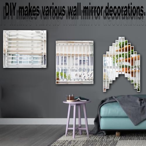 12 Pcs Peel and Stick Beveled Mirror Glass Tile.12x1.2 Inch Mirror Backsplash Tiles. Cute Mirror Strip Tile for Kitchen, Bathroom Wall. 12 Pcs - Image 5