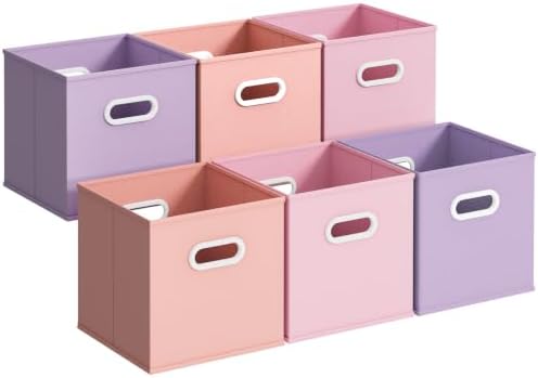 Stero Fabric Storage Cubes Bins, 11 inch Fun Colored Foldable Storage Baskets with Dual Plastic Handle for Home, Kids Room, Closet and Toys Organization, Multi Colored, Set of 6 by Stero