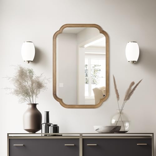 WallBeyond 20" x 30" Rounded Corner Arch Wall Mirror with Wood Frame for Entryway, Living Room or Bedroom Home Decor - Light Woodgrain, Honey-Colored - Image 3