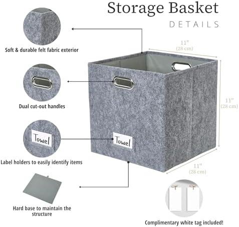 DECOMOMO Felt Storage Bins, 11 inch Cube Storage Bin with Labels - Image 3