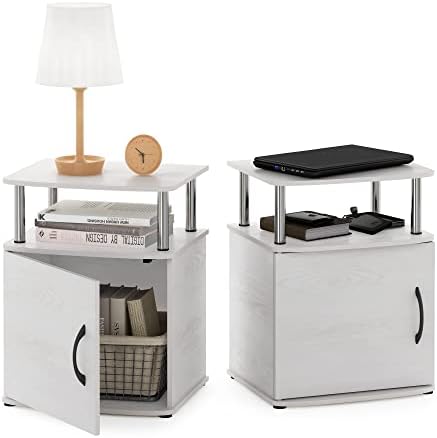 Furinno Jaya 2-Tier Side Table Set of 2, with Door Cabinet, White Oak by Furinno-FitsYourSpaceFitsYourBudget