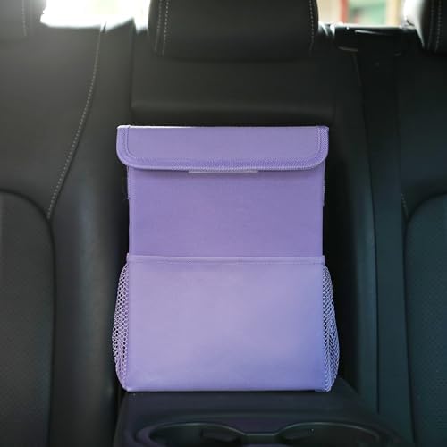 AOKJOY Car Garbage can with lid Leak Proof Vehicle Trash Can 3 Storage Pockets Hanging Waterproof car Trash Bag for SUV Purple - Image 2