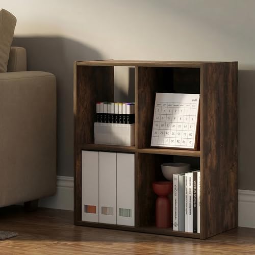 Furinno PELLI Book Shelf, 4-Cube Bookshelf with Open & Closed Back Cubes, 2 x 2 Storage Organizer Cabinet, 11.6 x 24.2 x 24.2, for Living Room, Bedroom, Home Office, Amber Pine - Image 4