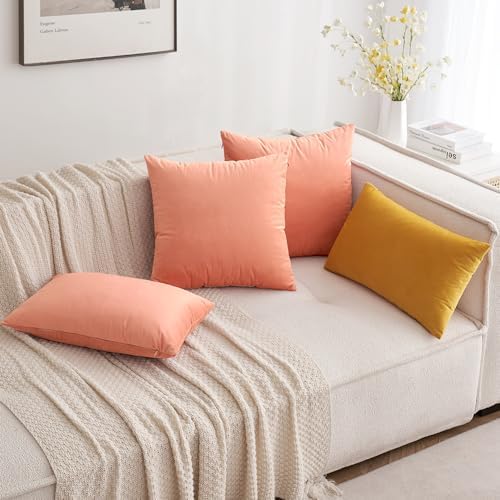 MIULEE Velvet Throw Pillow Covers 18x18 Inch Pack of 2 Coral Red - Image 5
