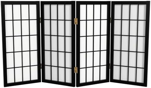 2 ft. Short Desktop Window Pane Shoji Screen - Black - 4 Panels by RedLantern