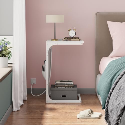 TUTOTAK C Shaped End Table with Charging Station, Side Table for Sofa - Image 7