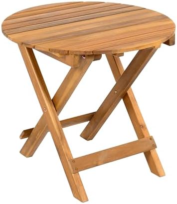 Christopher Knight Home Aurl 17.75" W Outdoor Acacia Wood Side Table, Round End Table, Slats Panel Design, Foldable and Adjustable Small Coffee Desk, Sofa Side Desk, No Assembly Needed, 175lbs Teak - Image 5