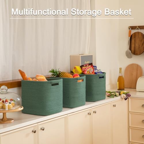 OIAHOMY Storage Cubes 11 Inch Storage Bins 3-Pack Square Baskets Green - Image 6