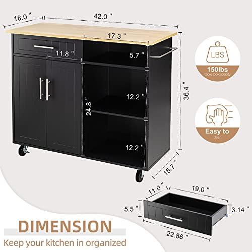 Shintenchi Kitchen Island Cart with Storage,Rolling Kitchen Island Side Table on Wheels with Large Worktop,Storage Cabinet,Towel Rack and Drawers for Kitchen,Dinning Room, White - Image 3