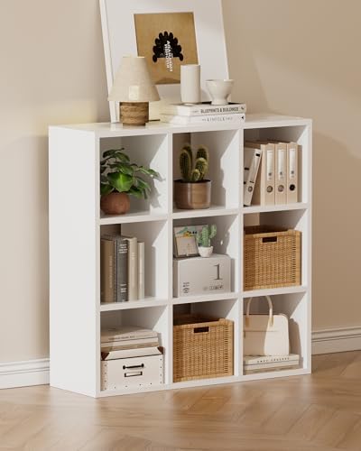GTPLAYER 9-Cube Storage Organizer, Fits 11" Bins, Vertical or Horizontal Use, Opening Bookshelf, Partial Back Panels, Design Bookcase, for Closet, Bedroom, White by GTPLAYER
