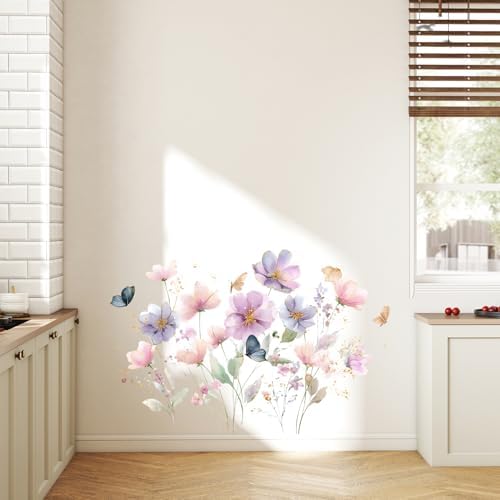 ANNA QUEEN Watercolor Floral Wall Decals Peel and Stick, Pastel Flower Wall Stickers, Botanical Wall Decor Removable Vinyl Wall Art for Bedroom Living Room Decor - Image 7