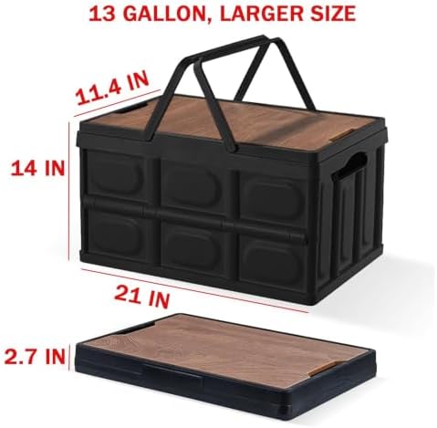 Collapsible Storage Bins Box with Lids and Handle, 13 Gallon 50L Portable Plastic Storage Crate Containers Totes, Instacrate Stackable Foldable Camping Basket Supplies for Camp Fishing Car RV, Office - Image 3