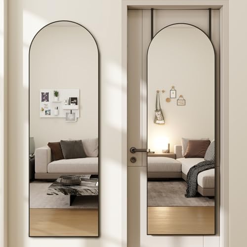 48"x 14" Arched Full Length Door Mirror, Full Body Mirror, Black by JAWGLOW