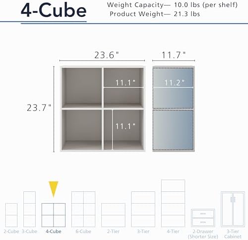 Homes: Inside + Out Apexa 4-Cube Storage Organizer Shelves, Stackable Wood Bookcase Fits Cubby Bins for Organization, Dorm Teen Room Decor & Home Office, Taupe Grey - Image 3