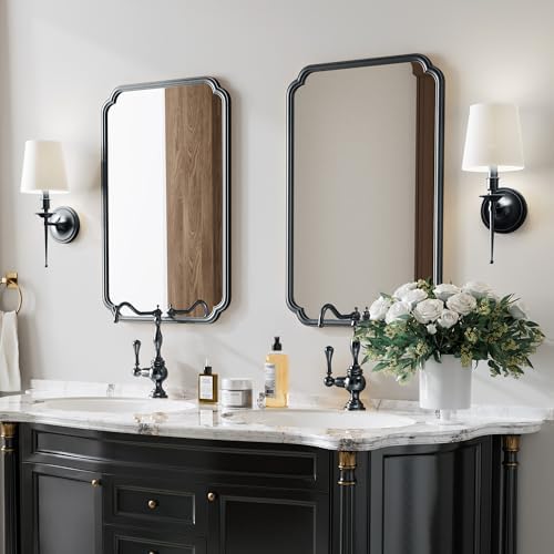 Ferytange 22x34 Inch Black Bathroom Mirror, Metal Framed Wall Mirror with Rounded Edges, Rustproof Horizontal Vertical Hanging for Vanity Over Sink - Image 3