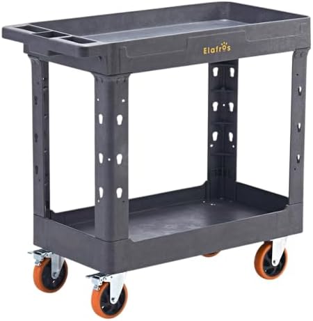 ELAFROS 2-Tier Heavy Duty Utility Rolling Cart, 34 x 17 in, 5" Wheels, Gray by ELAFROS