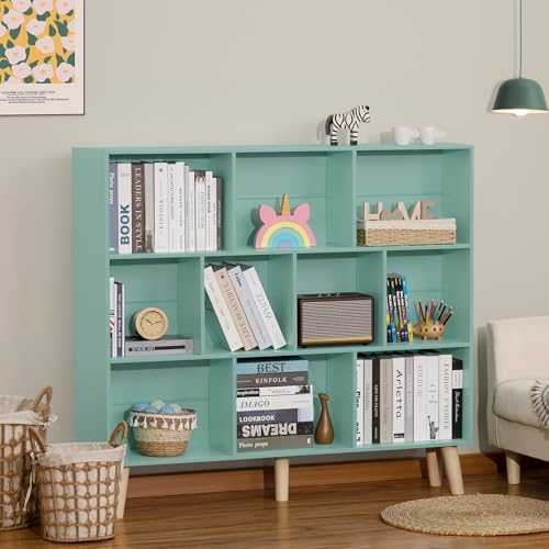 LEYAOYAO 10 Cube Bookshelf, Mid-Century Modern Book Shelf with Legs, Green - Image 2
